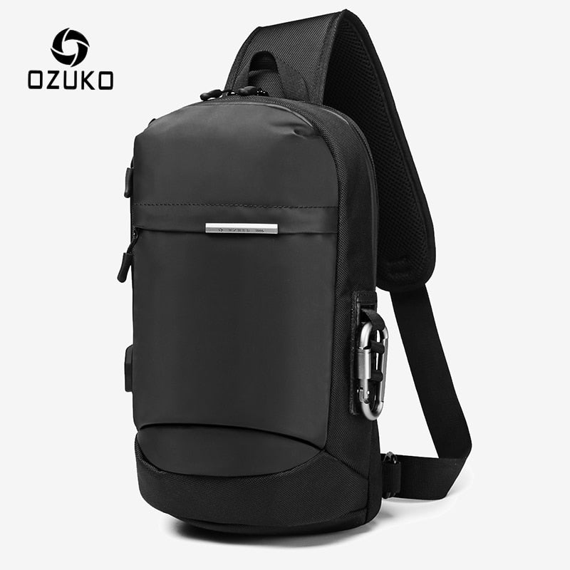حقائب OZUKO Crossbody للرجال، حقيبة كتف عصرية للرجال، مقاومة للماء، حقيبة سفر قصيرة، USB، حزام كتف واحد