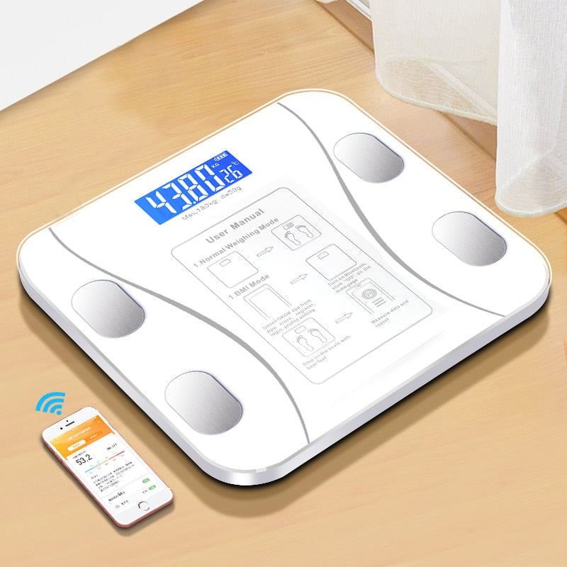 مقياس دهون الجسم، مقياس وزن الحمام الرقمي الذكي اللاسلكي، محلل تكوين الجسم مع تطبيق الهاتف الذكي المتوافق مع البلوتوث