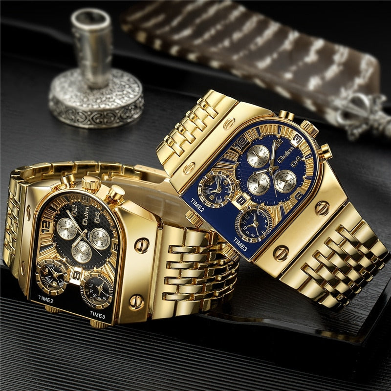 2022 Brand New Oulm Quartz Watches Men Military Waterproof Wristwatch Luxury Gold Stainless Steel Male Watch Relogio Masculino