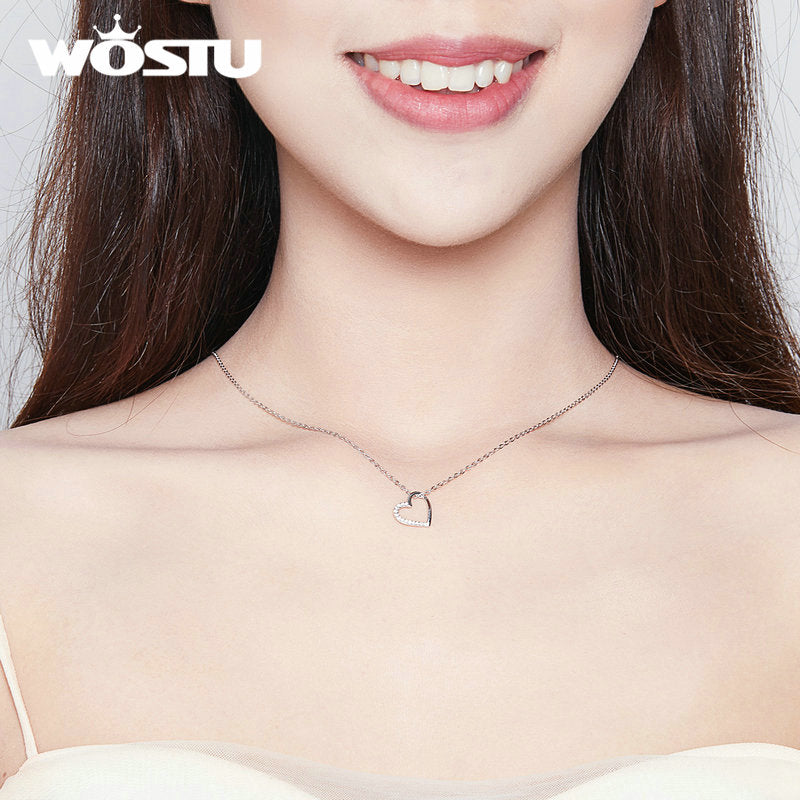 WOSTU 100% Real 925 Sterling Silver The Shape Of Love Heart Necklace Mean Love Forever For Women Making Fashion Jewelry CQN347