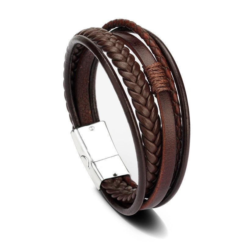 ZOSHI Trendy Genuine Leather Bracelets Mens Multilayer Braided Rope Bracelets Male Female Bracelets Retro Jewelry