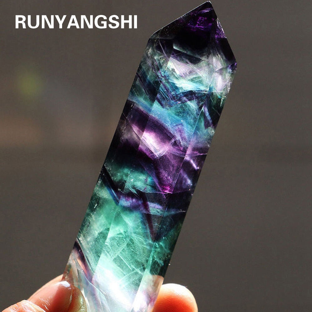 Natural Fluorite Crystal Colorful Striped Fluorite 4-7CM Quartz Crystal Stone Point Healing Hexagonal Wand Treatment Stone