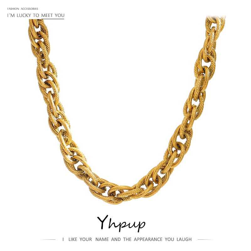 Yhpup سلاسل من الفولاذ المقاوم للصدأ قلادة مجوهرات للنساء من المعدن الذهبي عيار 18 قيراط هدية طوق
