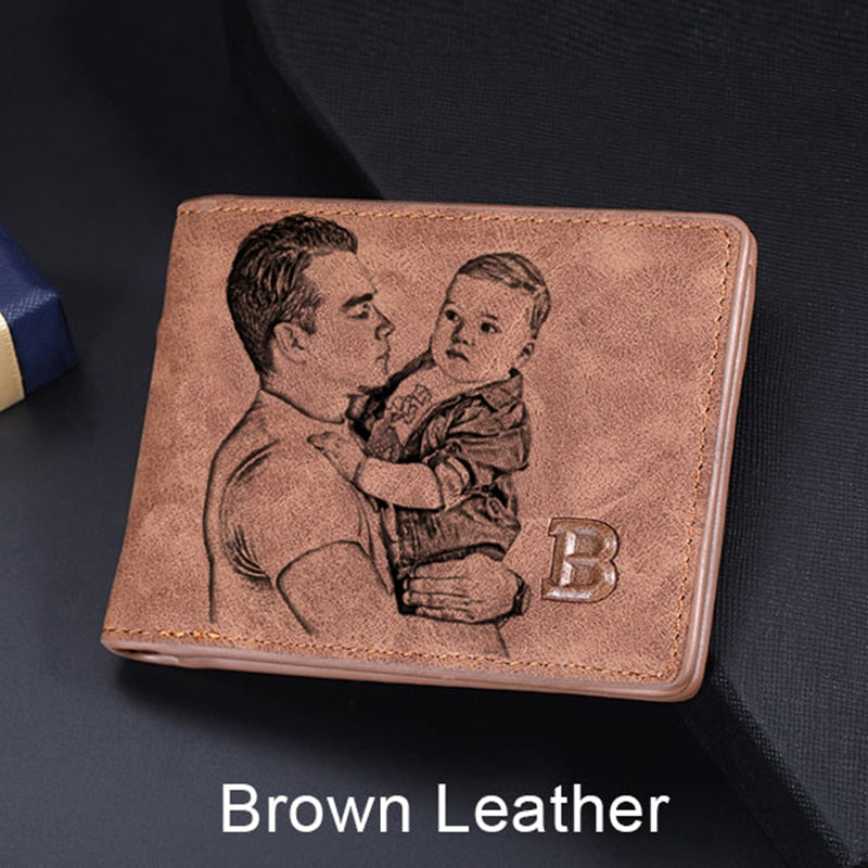 Picture Wallet Custom Engraving Wallet Frosted Retro Multifunction Wallets Multi Card Holder Leisure Coin Bag Father&#39;s Day Gift