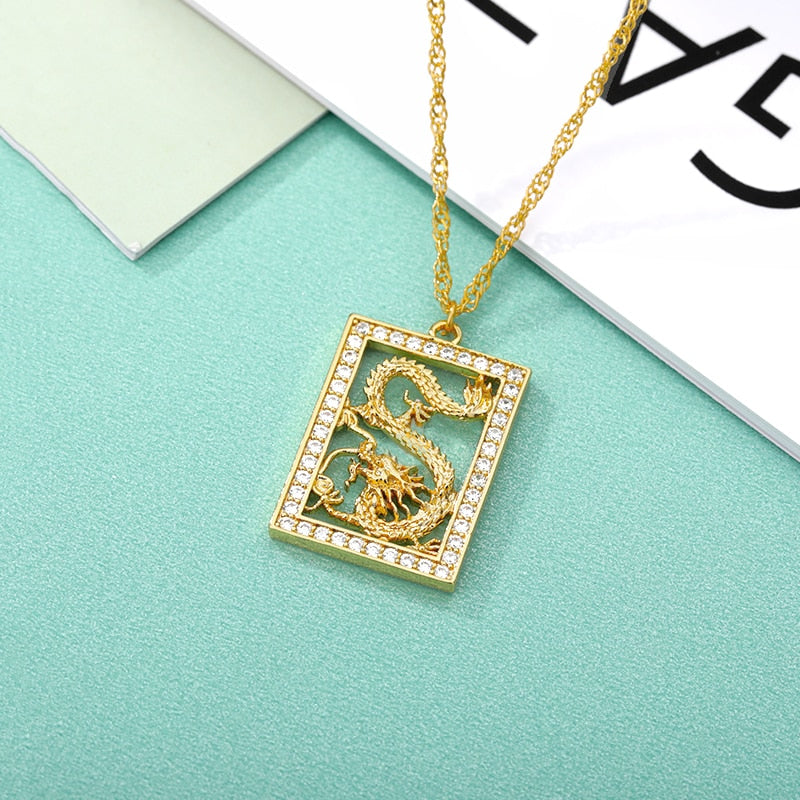 Jewelry 2020 CZ Dragon Pendant Necklaces for Women Men Gold Color Jewellery Cubic Zirconia Mascot Ornaments Lucky Symbol Gifts