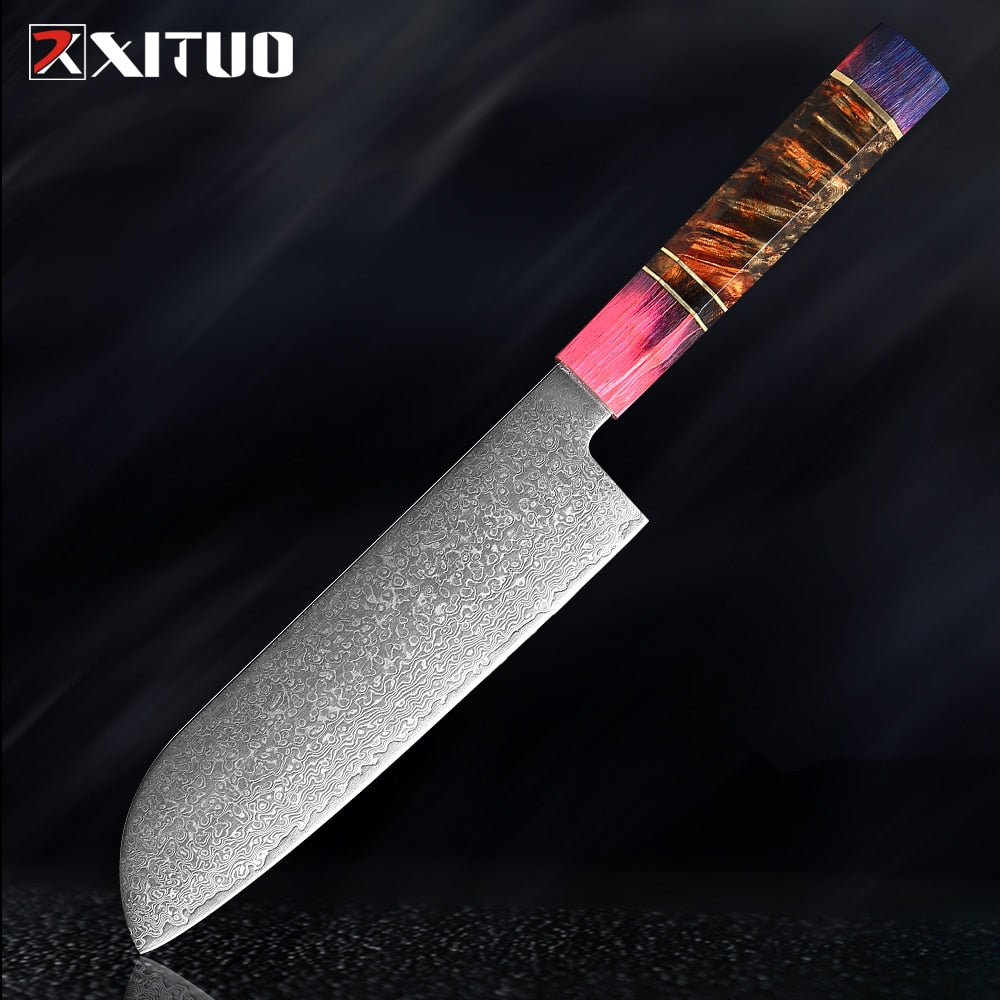 XITUO Damascus Kitchen Knife Set Chef Nakiri Knife 67 Layers Japanese Damascus Steel Chef Knife Razor Sharp Blade Colorful Wood