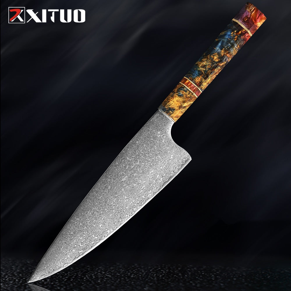 XITUO Damascus Kitchen Knife Set Chef Nakiri Knife 67 Layers Japanese Damascus Steel Chef Knife Razor Sharp Blade Colorful Wood