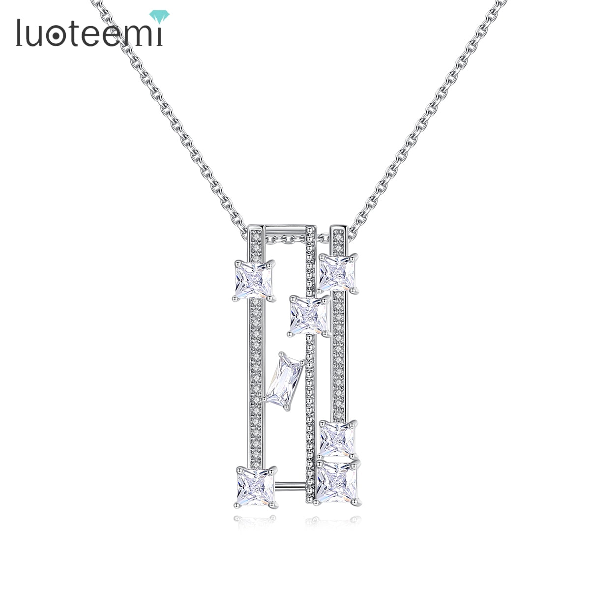 LUOTEEMI New Sparkling Square Clear Cubic Zirconia Pendant Necklaces for Women AAA Brilliant Fashion Jewelry Friendship Gifts