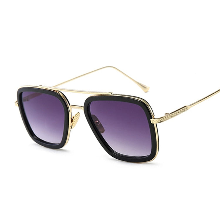 Steampunk النظارات الشمسية السوداء رجل / امرأة معكوسة مصمم العلامة التجارية النظارات خمر الأزرق عدسة نظارات شمسية الإناث UV400