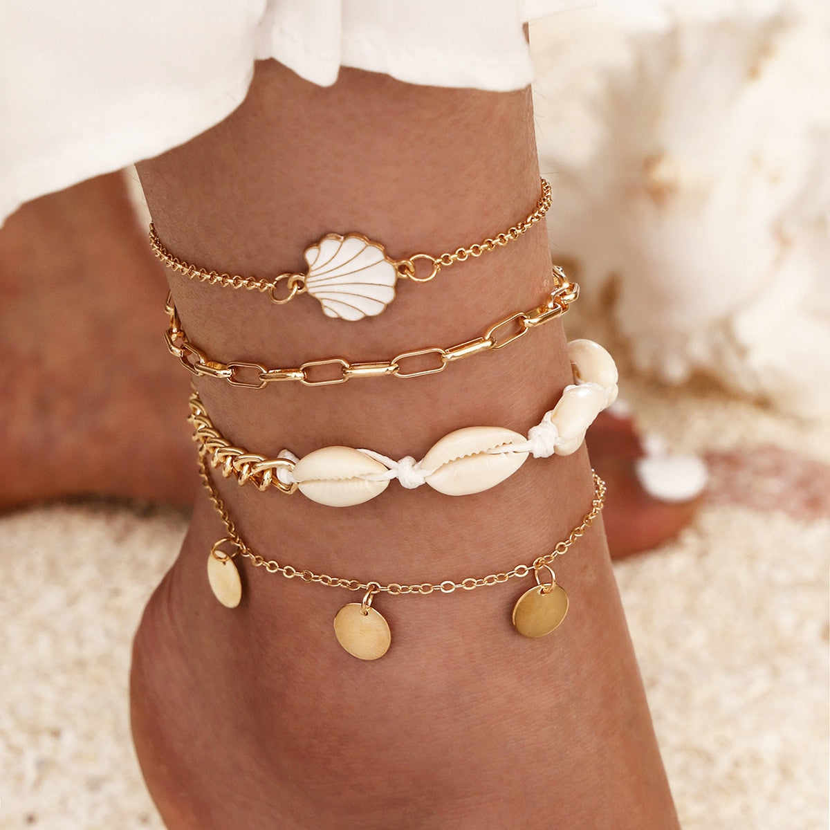 Bohemia Shell Star Chain Ankle Bracelet On Leg Foot Jewelry Boho Starfish key butterfly Charm Anklet Set For Women Accessories