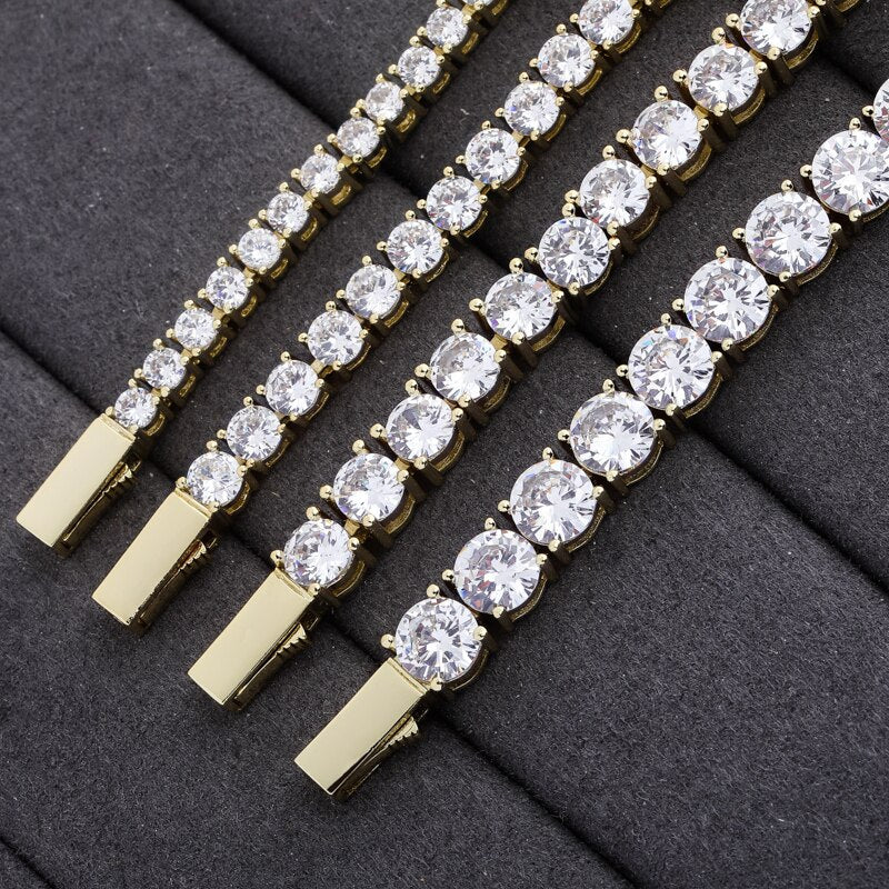 JINAO Hip Hop Iced Out 3-6mm Chain Spring buckle Micro Pave Cubic Zircon Copper Stone Tennis Chain Necklace for Men Women Gifts