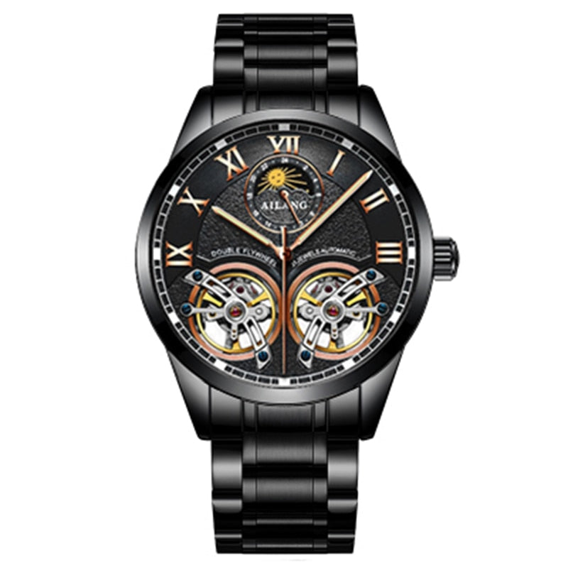 AILANG Original Design men&#39;s Double Flywheel Automatic Mechanical Watch Fashion Leisure Business Luxury Clock