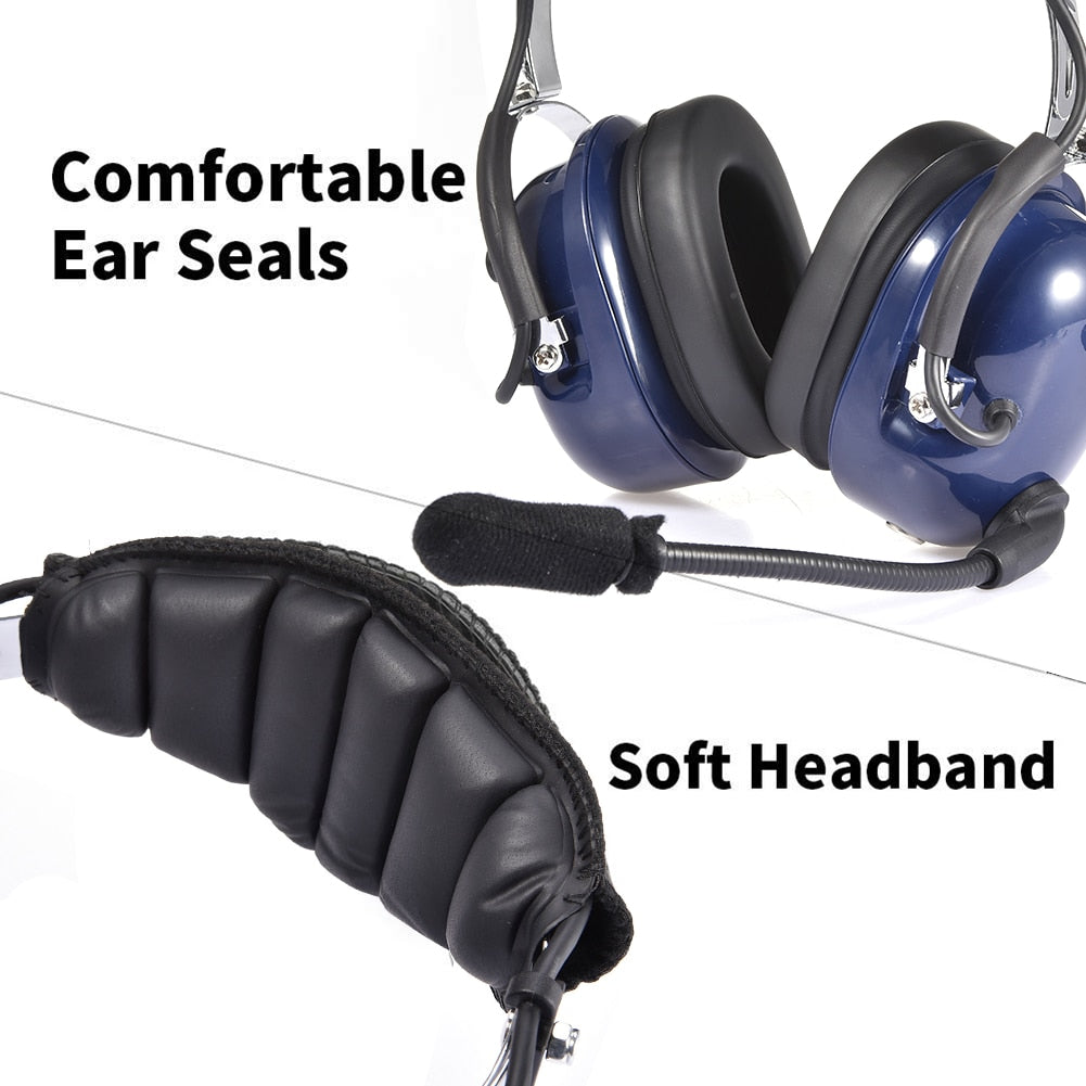 Electric Noise Canceling Mic Aviation Pilot Headset Noise Reduction GA Dual Plugs MP3 Music Input With Comfort Ear Seals