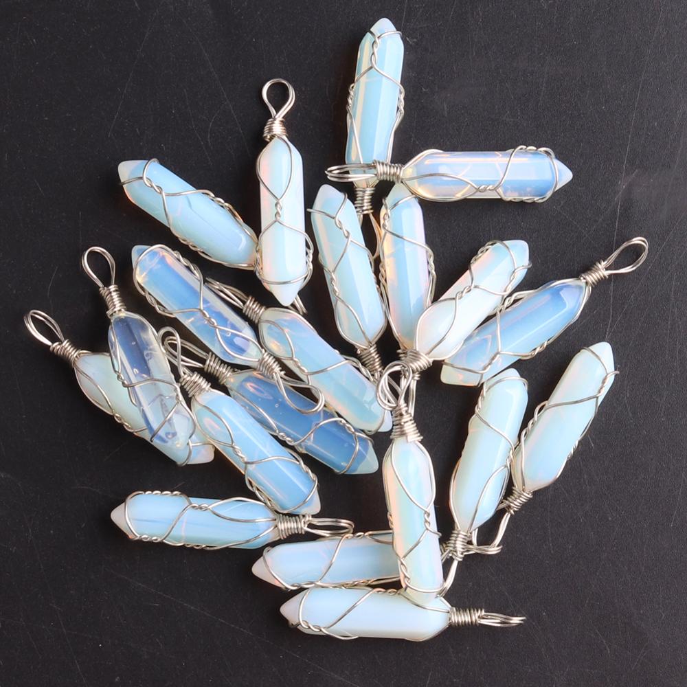 50PCS Factory Outlet Jewelry Wrapped Pendants Natural Gem Stone Wire Winding Bead For Making Necklace Crystal Hexagonal Pendulum