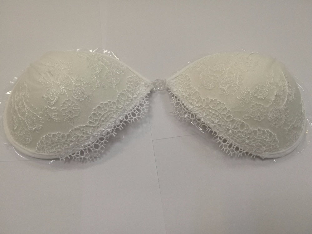 White Lace Embroidery Bra Super Push Up Silicone Bralette Backless Strapless Invisible  Pushup Sticky Bras for Women Wedding