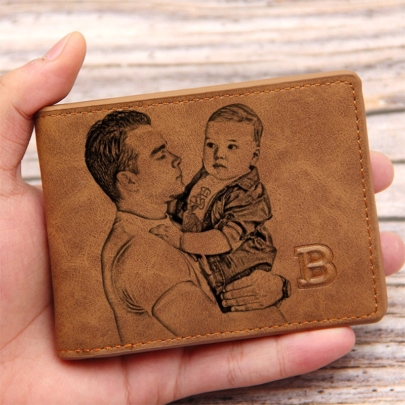 Picture Wallet Custom Engraving Wallet Frosted Retro Multifunction Wallets Multi Card Holder Leisure Coin Bag Father&#39;s Day Gift