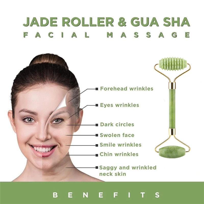 Face Roller Skin Care Facial Massager Jade Roller Natural Stone Massage for Face Eye Gua Sha Fade Wrinkles Lifting Beauty Tools