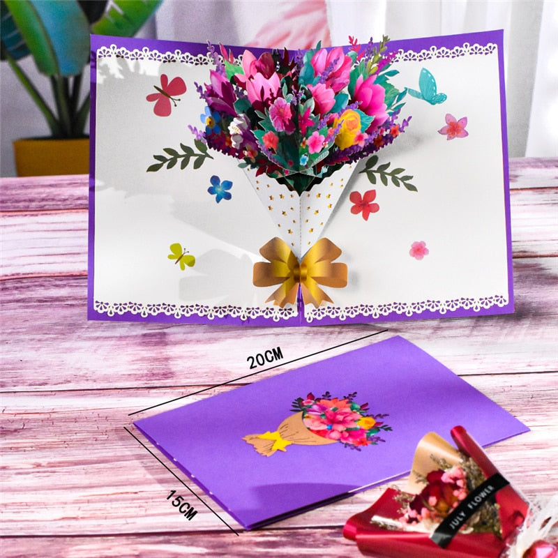 Pop-Up Flower Card Flora 3D Greeting Card for Birthday Mothers Father&#39;s Day Graduation Wedding Anniversary Get Well Sympathy