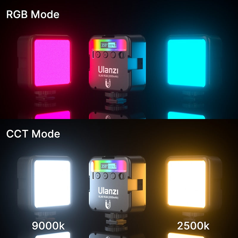 Ulanzi VL49 RGB Full Color LED Video Light 2500K-9000K 800LUX Magnetic Mini Fill Light Extend 3 Cold Shoe 2000mAh Type-c Port