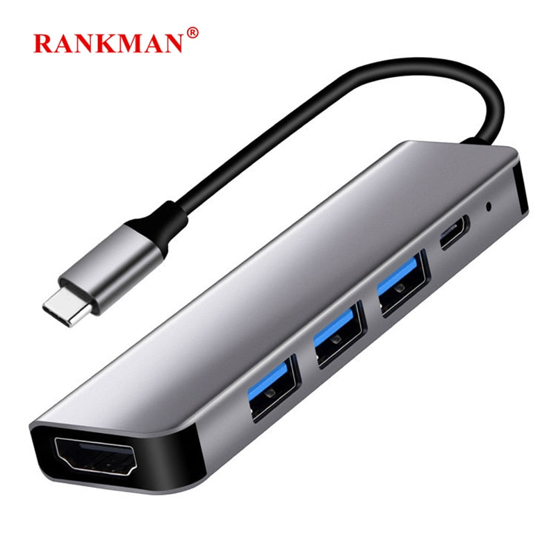 Rankman Type C Hub إلى 4K HDTV USB-C 3.0 2.0 طاقة الشحن