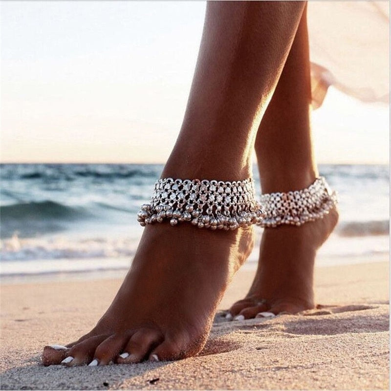 Bohemian Vintage Bells Ankle Bracelet Foot Jewelry Summer Beach Barefoot Sandals Charms Anklet Women Legs Accessories 1pcs