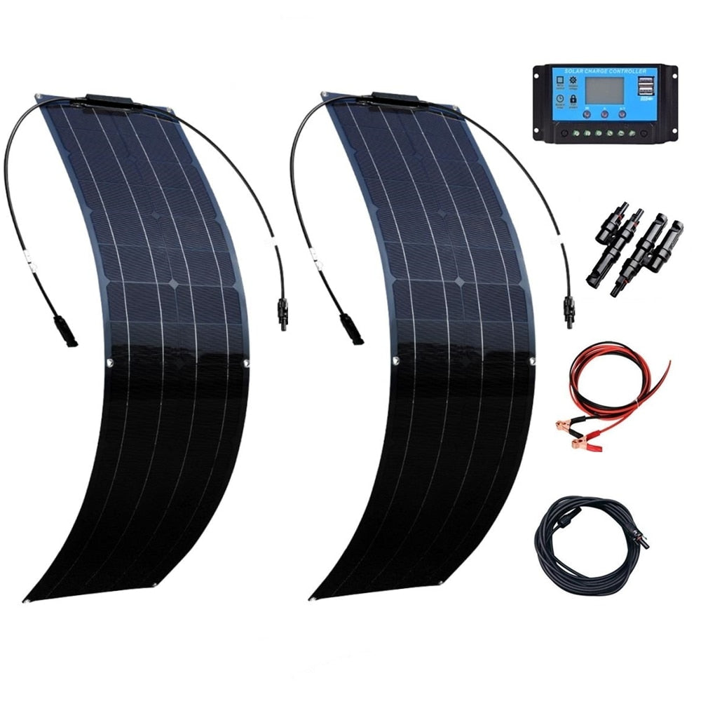 100W Flexible Solar Panel System Kit Photovoltaic Module 2pcs 50 Watt 12 Volt Solar Panels With 10A Controller PV Connector