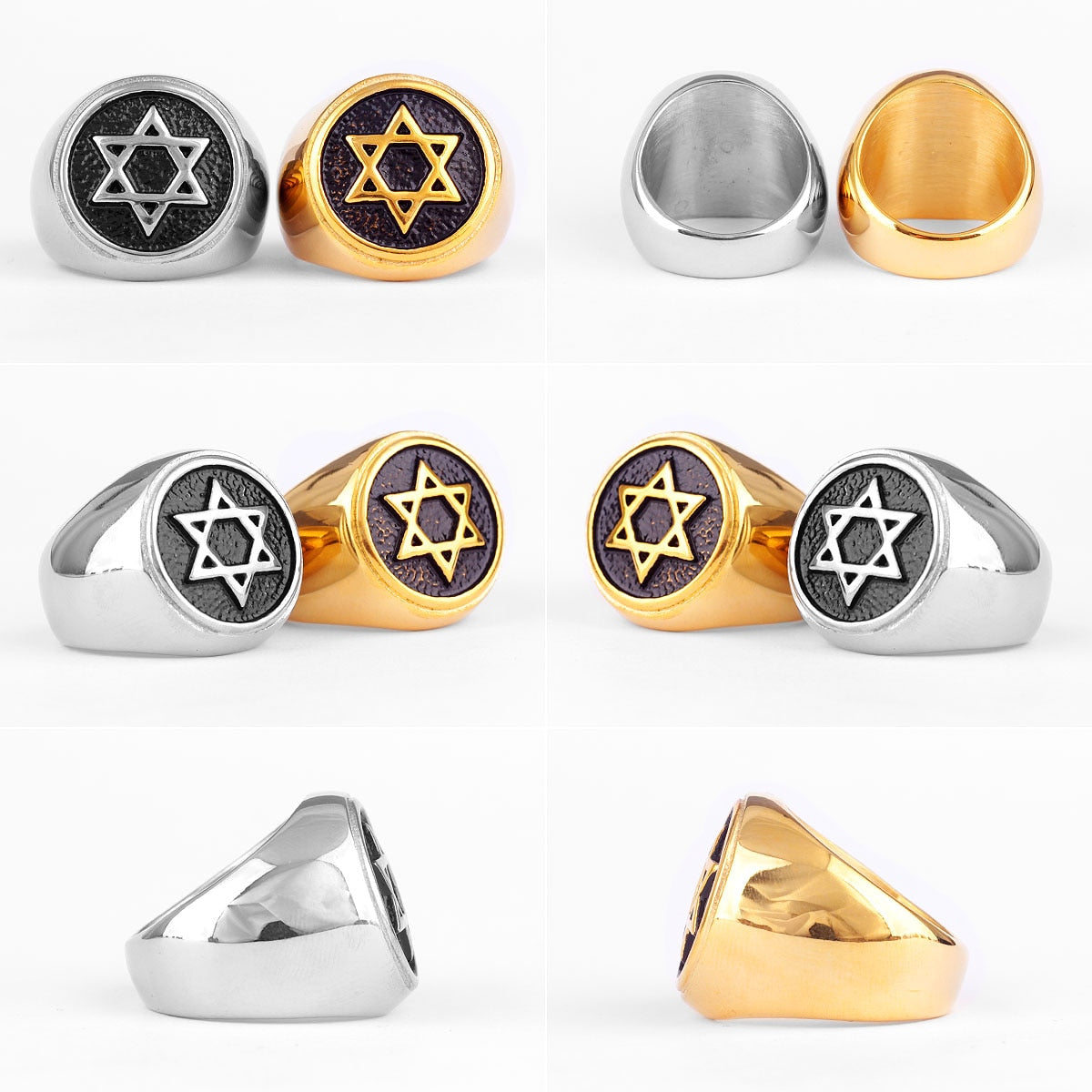 Judaism Hexagram Star of David Stainless Steel Mens Rings Punk Hip Hop for Male Boy Biker Jewelry Creativity Gift Wholesale