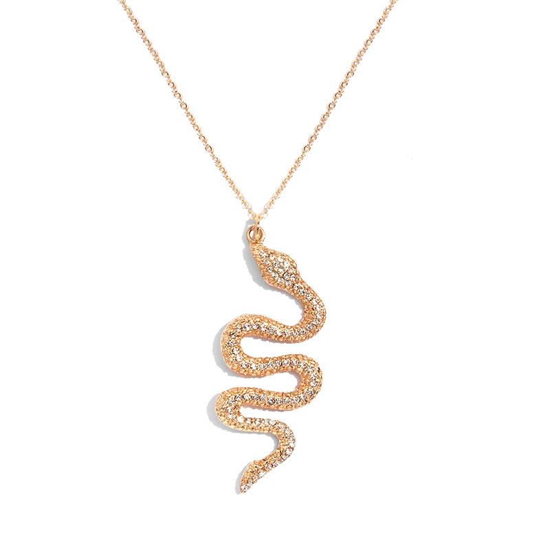 Flatfoosie New Fashion Snake Crystal Pendant Necklace For Women Gold Color Clavicle Chain Creative Design Jewelry Party Gift