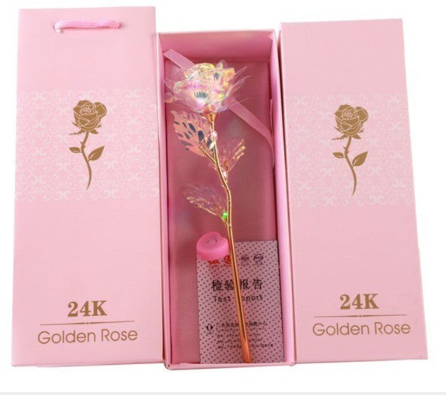 Creative 24K Foil Gold Rose Lasts Forever Love Wedding Decor Rose With Pink Packaging Valentine&#39;s Day Gift For Girl Friend