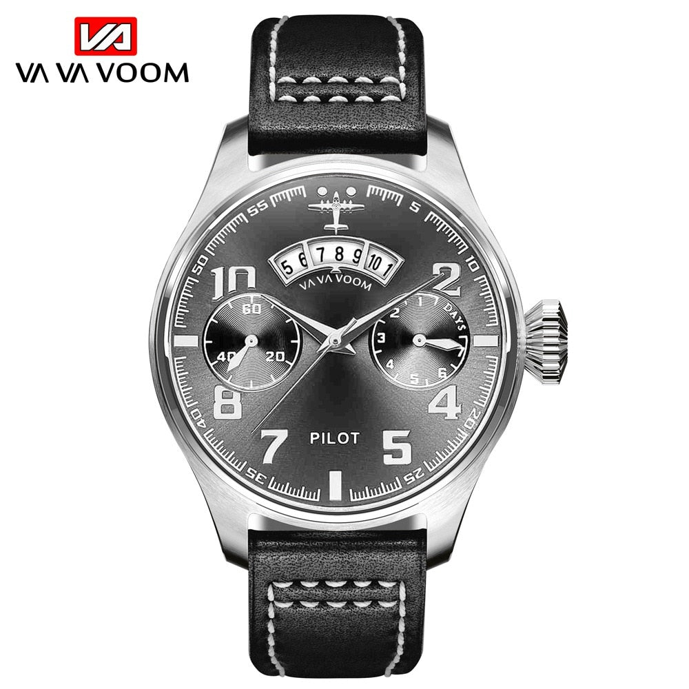 Large Pilot Series Creative Calendar Airplane Sports Military SEAL Fashion Casual Brand Army Brown Leather Wrist Watches For Men