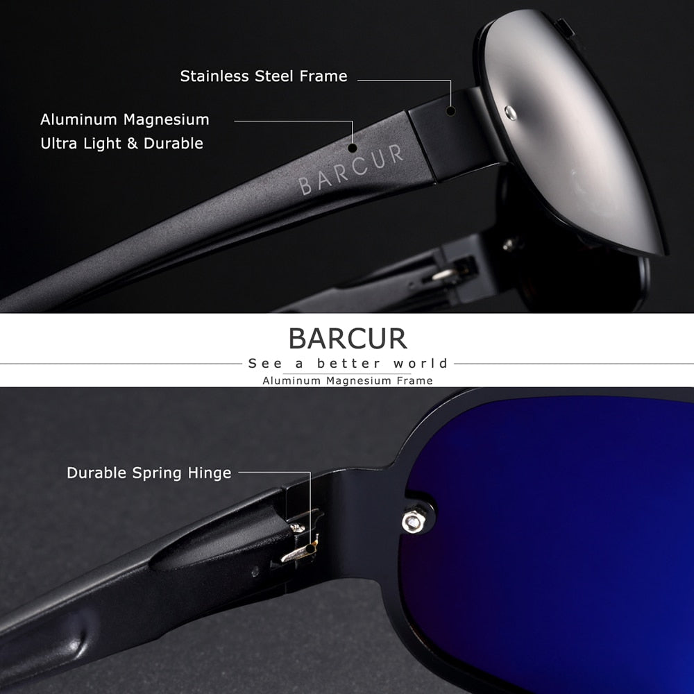 BARCUR Aluminum Magnesium Sunglasses Men Polarized Sun glasses for Men Pilot Sport Eyewear UV400