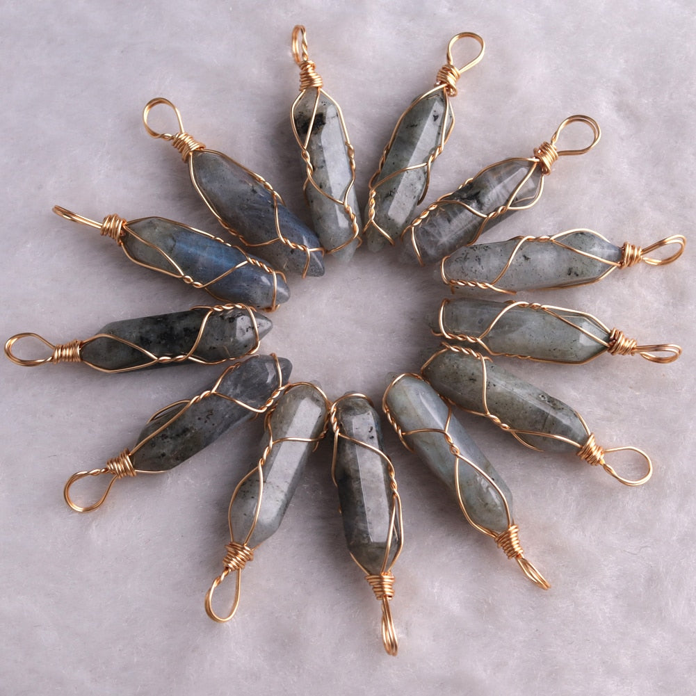 50PCS High Quality Crystal Hexagonal Pendants Fashion Jewelry Pendants Natural Amethysts Wire Winding Beads Healing Pendulum