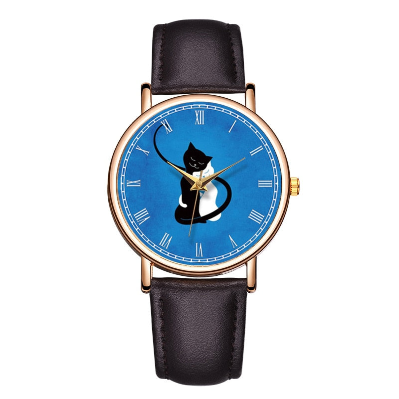 Women Watches Fashion Lovely Cat Dial Wristwatch Leather Watchband For Students Girls Ladies Quartz Watch Clock Zegarek Damski