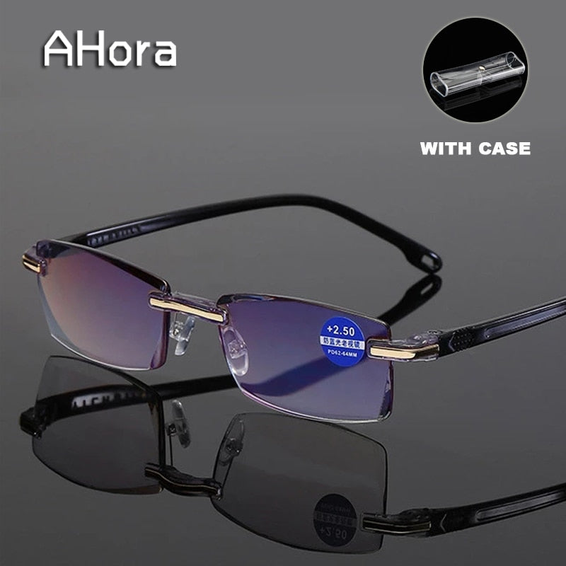 Ahora Square Rimless Reading Glasses Anti Blue Light Blocking Women Men Frameless Presbyopic Glasses With Case +1.5 2.0 2.5