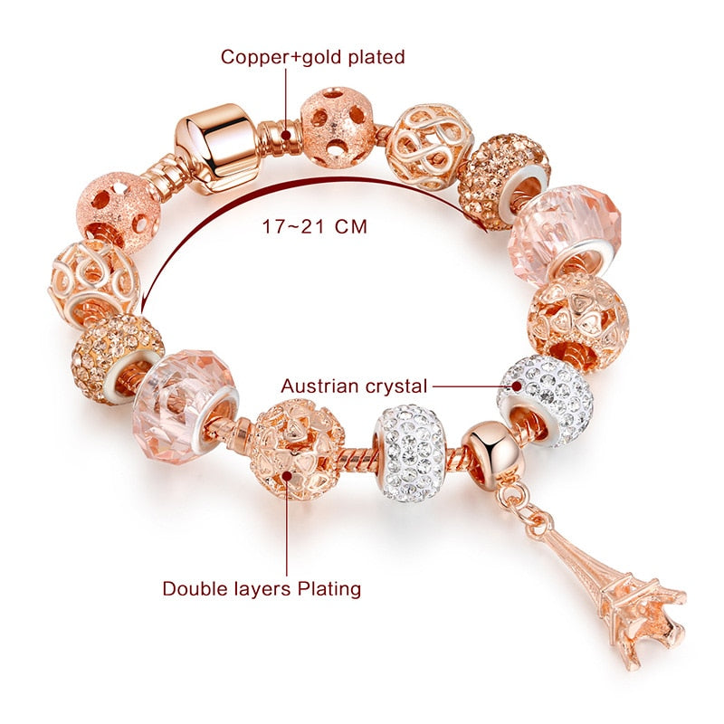 YADA Gifts Rose gold Eiffel Tower Bracelets&amp;Bangles Handmade For Women 2020 Bracelets Charm Friendship Crystal Bracelet BT200192