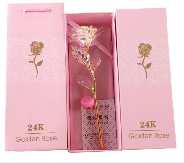 Creative 24K Foil Gold Rose Lasts Forever Love Wedding Decor Rose With Pink Packaging Valentine&#39;s Day Gift For Girl Friend