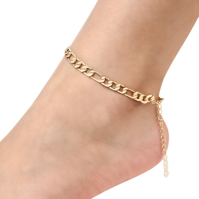 4 PCS/Set Simple Figaro Chain Anklets for Women Fashion Gold Silver Color Ankle Bracelet on Leg 2021 Bohemian Beach Foot Jewelry