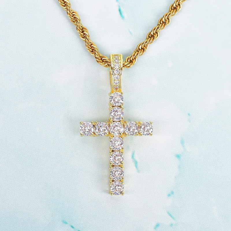 Gold Color Zircon Cross Pendant For Men Women Plated Hip Hop Rock Street Iced CZ Necklace  Jewelry