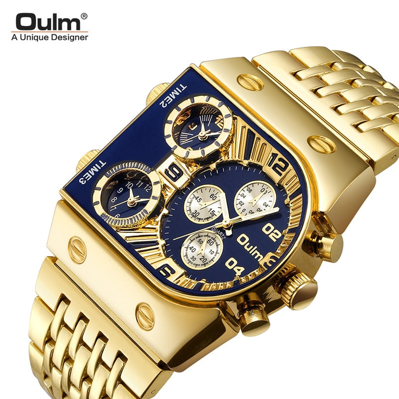 2022 Brand New Oulm Quartz Watches Men Military Waterproof Wristwatch Luxury Gold Stainless Steel Male Watch Relogio Masculino