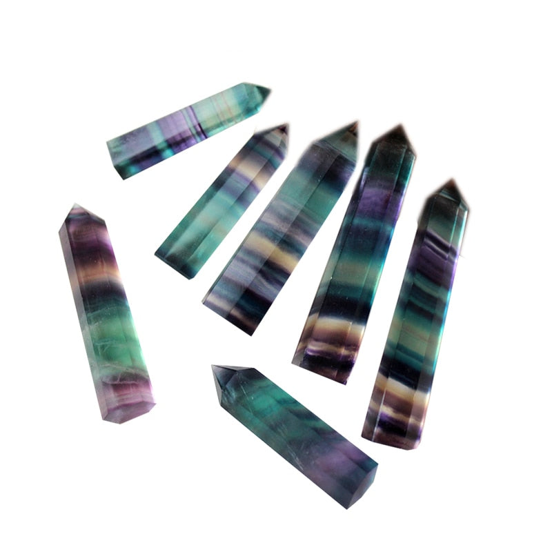 Natural Fluorite Crystal Colorful Striped Fluorite 4-7CM Quartz Crystal Stone Point Healing Hexagonal Wand Treatment Stone