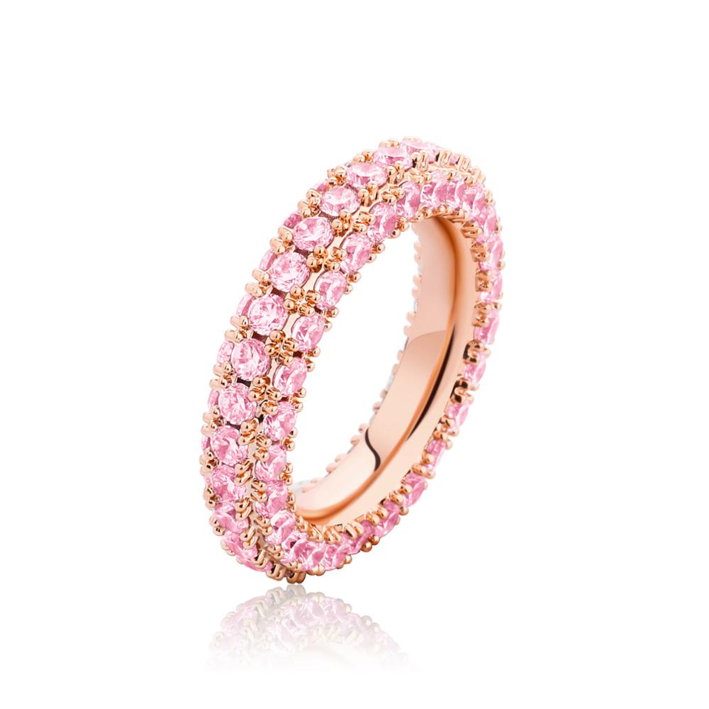 TOPGRILLZ New 3 Row CZ Eternity Gold Ring Bling Iced Out Full Micro Pave Cubic Zirconia Hip Hop Punk Style Jewelry For Women