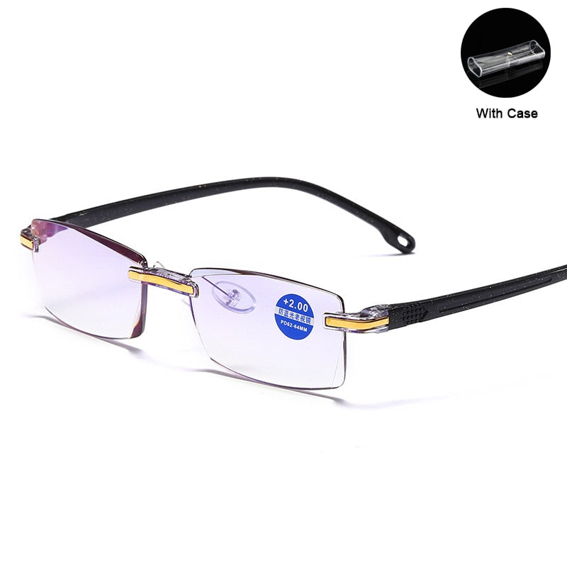 Ahora Square Rimless Reading Glasses Anti Blue Light Blocking Women Men Frameless Presbyopic Glasses With Case +1.5 2.0 2.5