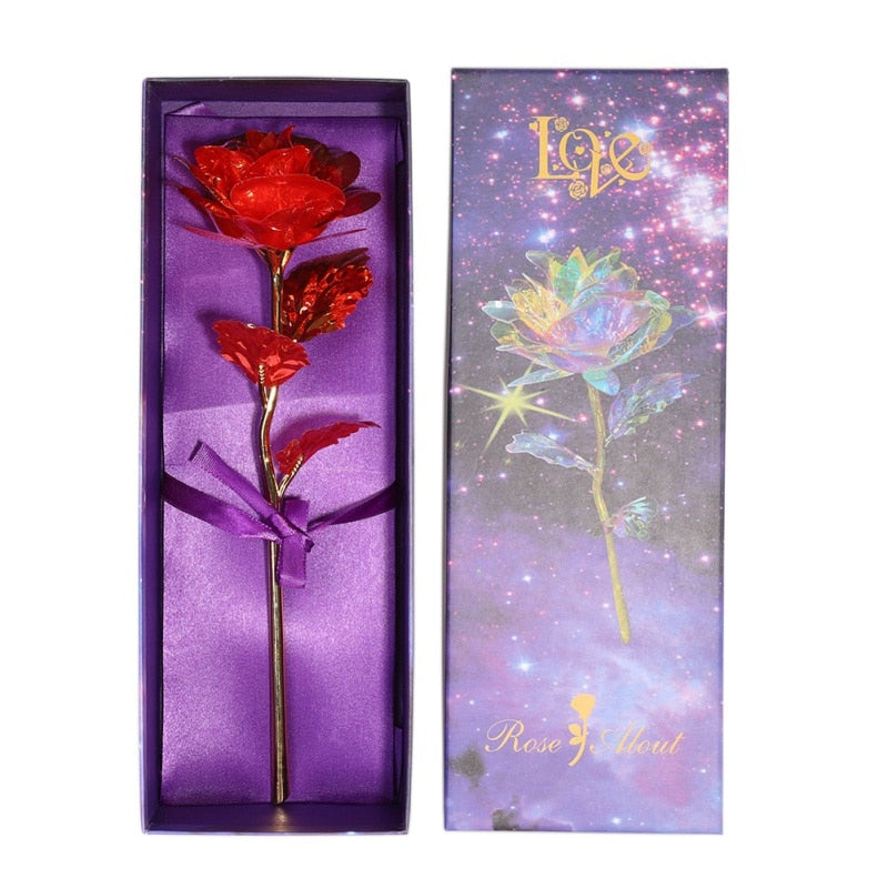 24k Gold Plated Rose With Love Holder Box Gift Valentine&#39;s Day Mother&#39;s Day Gifts Flower Gold Dipped Rose US Drop ship