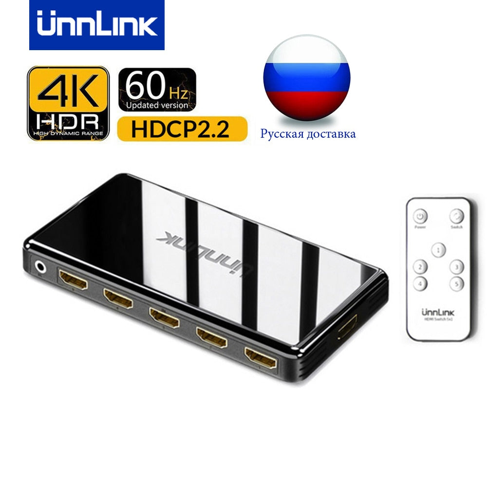 Unnlink HDMI Switch 3x1 5x1 4K@60 هرتز 4:4:4 HDCP 2.2 HDR لتلفزيون LED الذكي MI Box3 PS3 PS4 Pro