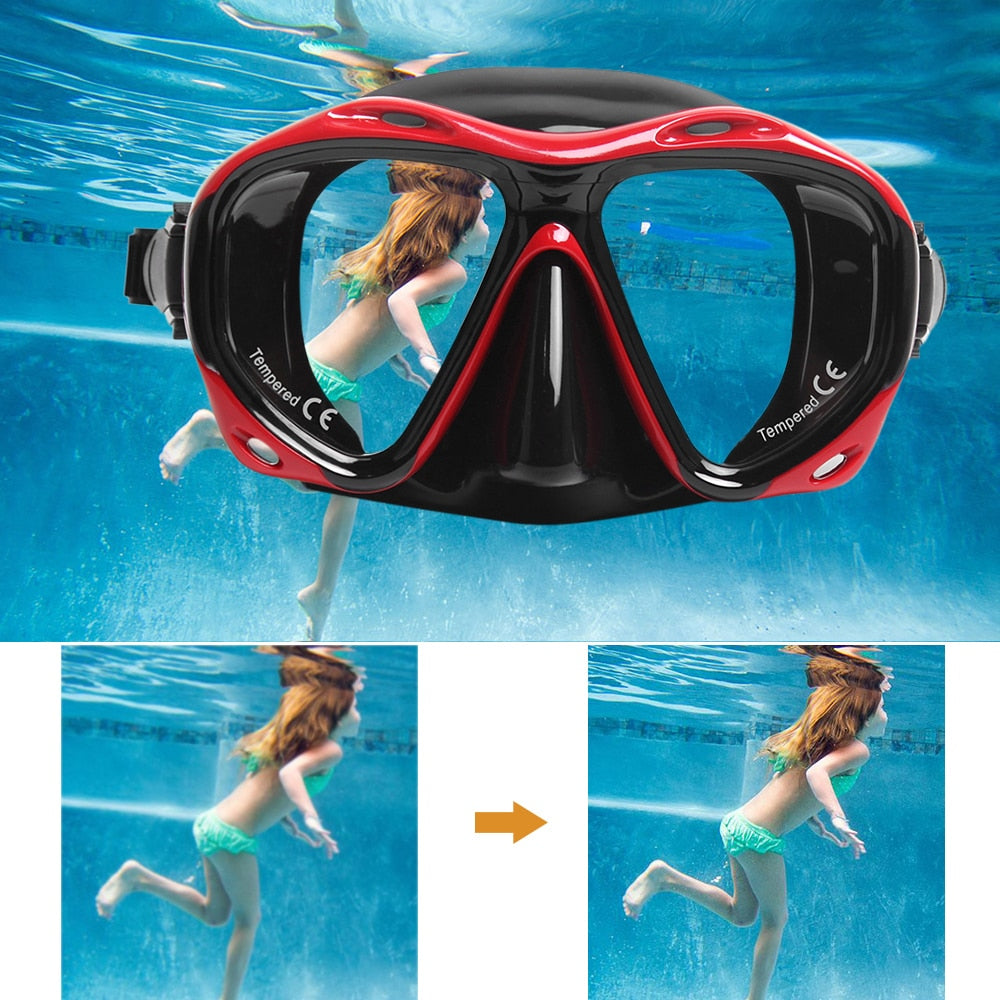 العلامة التجارية المهنية سيليكون والعتاد قناع الغطس معدات غص الكبار مكافحة الضباب UV مقاوم للماء السباحة/نظارات الغوص الرجال النساء