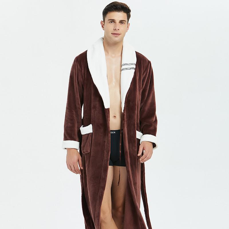 Men Casual Kimono Bathrobe Autumn Winter Flannel Long Robe Thick Warm Sleepwear Plus Size 3XL Nightgown Male Loose Home Wear