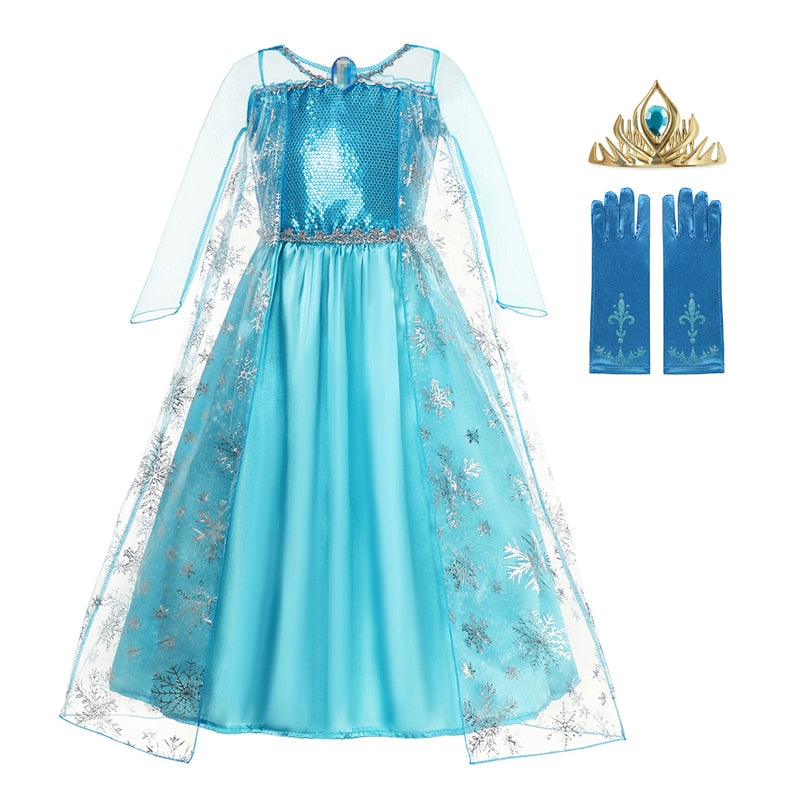 Disney 2022 Snow Queen Elsa Princess Costume Girls Halloween Party Frozen Elsa Dress Up Clothing Kids Sequins Dresses Vestidos