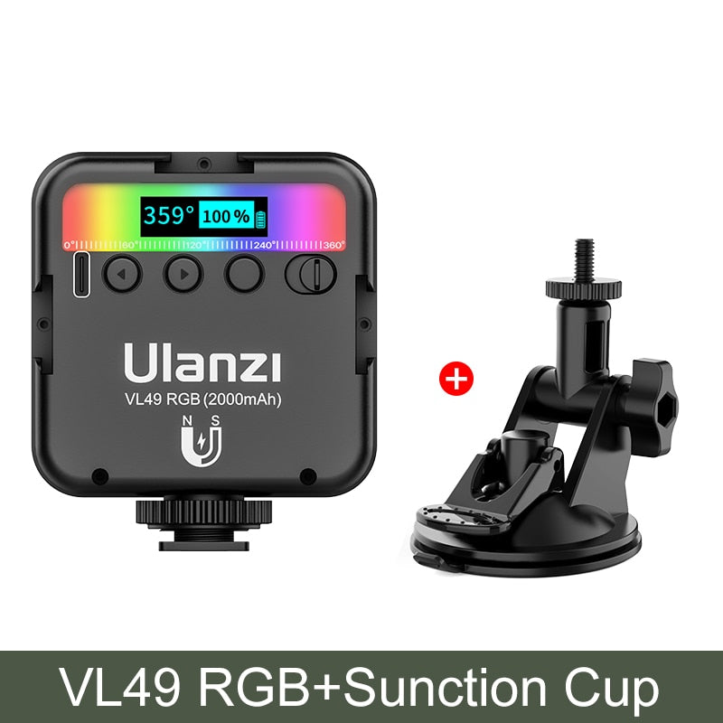 Ulanzi VL49 RGB Full Color LED Video Light 2500K-9000K 800LUX Magnetic Mini Fill Light Extend 3 Cold Shoe 2000mAh Type-c Port