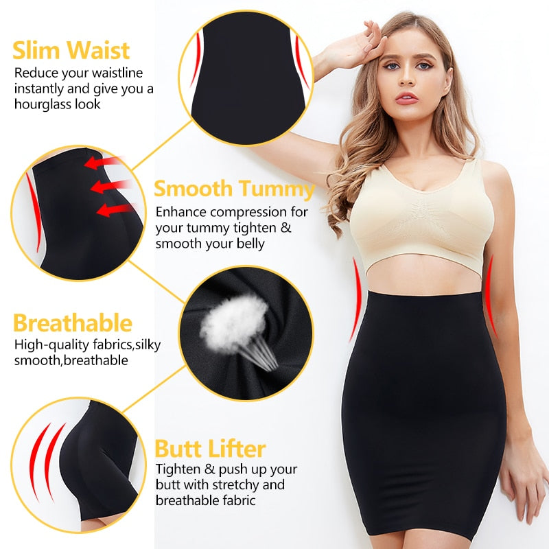 Women Half Slips for Under Dresses High Waist Underskirt Seamless Skirt Shapewear Tummy Control Body Shaper Slimming Underwear