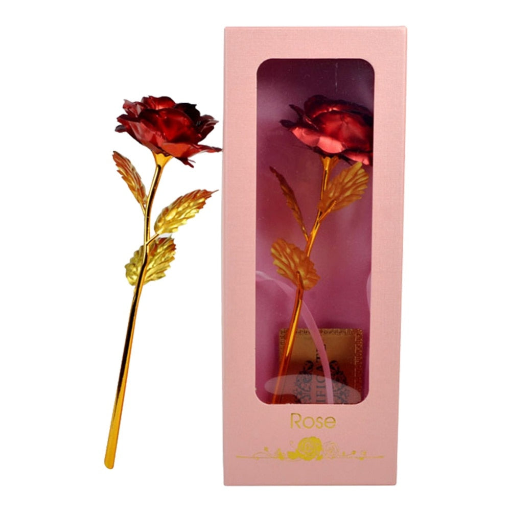 24k Gold Plated Rose With Love Holder Box Gift Valentine&#39;s Day Mother&#39;s Day Gifts Flower Gold Dipped Rose US Drop ship